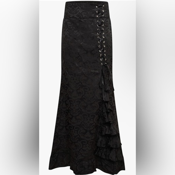 🌺Lace-Up Skirt with Mermaid Ruffle, Jacquard Maxi Skirt🌸🌺 - Picture 2 of 16